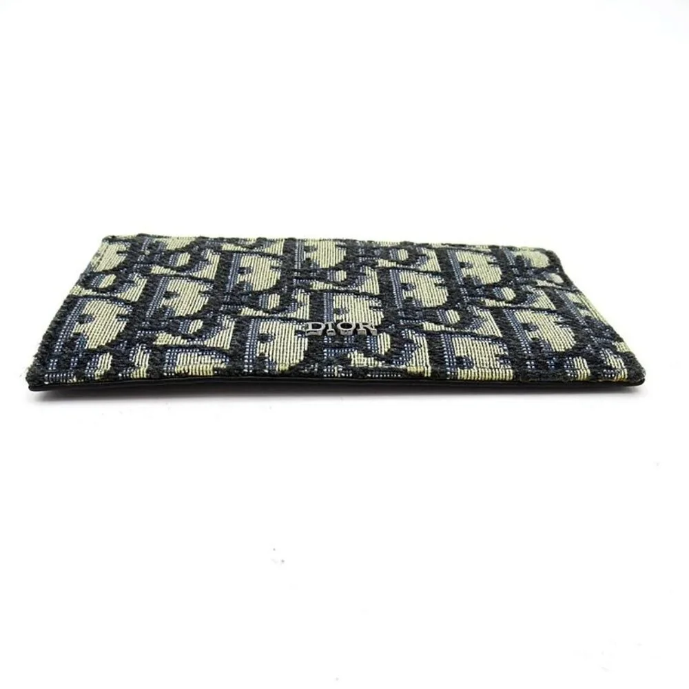 Dior Oblique Zip Card Holder Leather Canvas Beige Navy Black - Picture 4 of 5